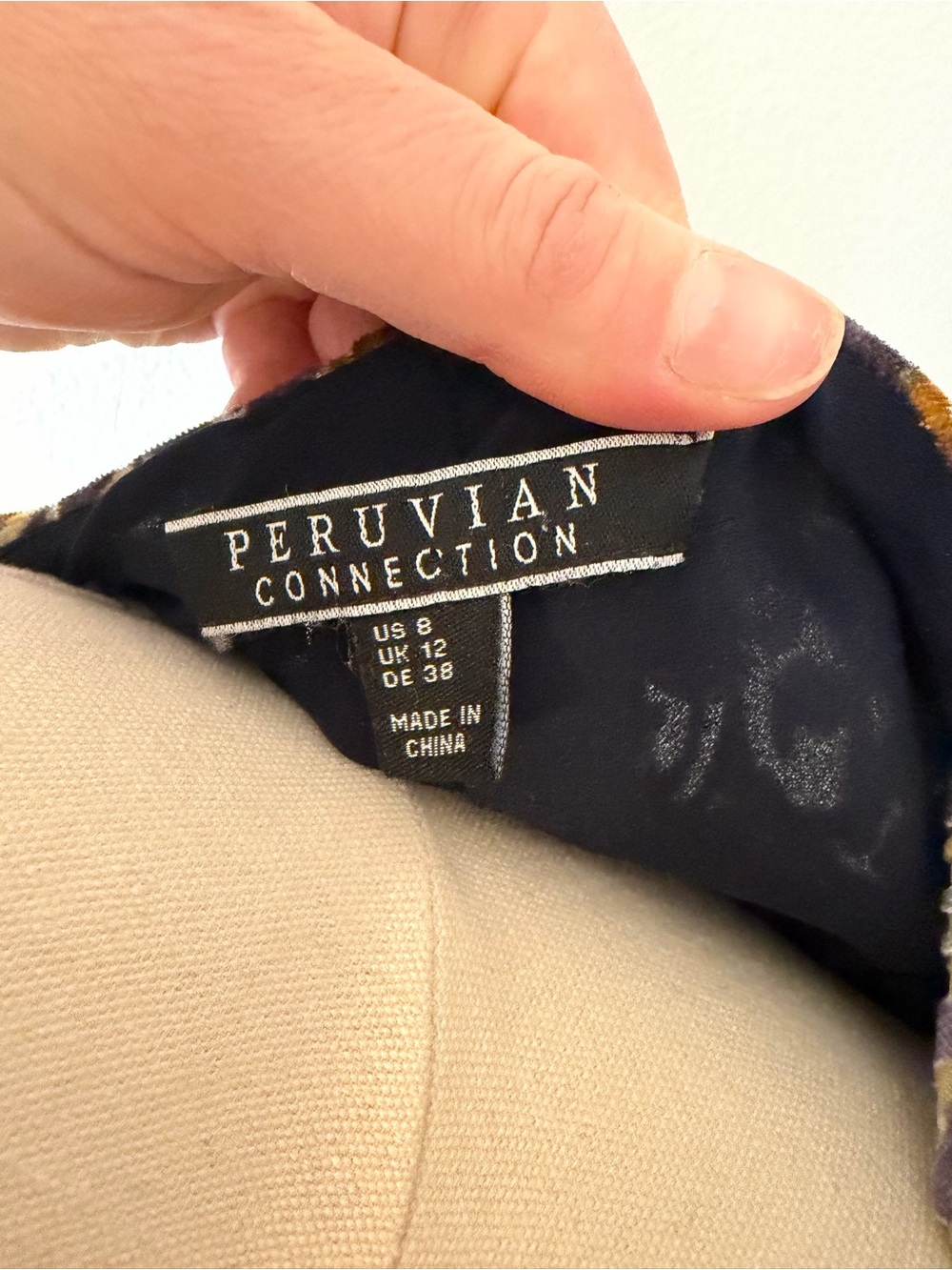 Peruvian Connection Velvet Blue & Gold Cowl-Neck Midi Dress Size 8 - Picture 6 of 8